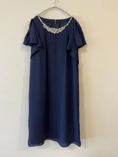 【新品未使用•自宅保管】Jolie et Jolie ネイビー　フリル袖　ドレス