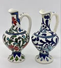 #トルコ キュタフヤ陶器 手描きピッチャー 花瓶　花器　2点セット