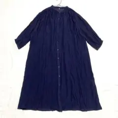 【晴れ色】シャツワンピース バンドカラー フルボタン 大きいサイズ LL
