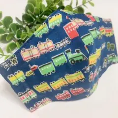 ハンドメイドマスク＊子供用＊電車＊でんしゃ＊ネイビー＊ふわふわダブルガーゼ