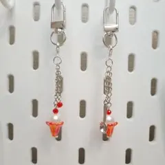 ビーズキーホルダー 2個セット 赤 人魚 パフェ