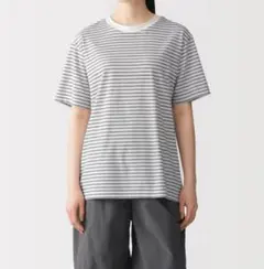 【無印良品】天竺編みクルーネック半袖Tシャツ(ボーダー)のサムネイル