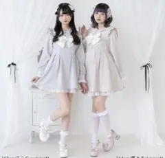 夢展望♡レース重ねパールリボンお嬢様ワンピース（グレー） ♡