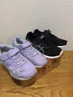 セット売り》ASICS スニーカー 紫/黒 マジックテープ付き