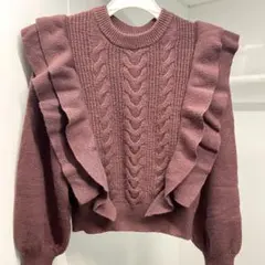 グレイルGRL フリル付き長袖ニット　ピンクパープルM