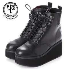 新品 24.5cm YOSUKE 本革 厚底ウェッジソールブーツ 黒