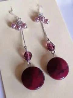 ハンドメイドピアス　[No.218]　パープル系　ボタン　ビーズ