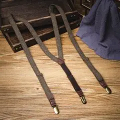 536 ブラウン サスペンダー ヘリンボーン柄 ヴィンテージ お洒落 英国風