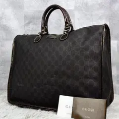 A4可 美品 GUCCI PVC トートバッグ GG柄 ロゴプレート ブラウン
