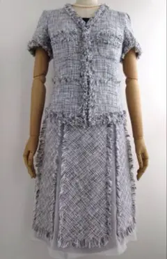 フリンジ付きツイードセットアップ 40 グレー系