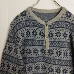 く*ま様 ニット セーター プルオーバー バイカラー ノルディック柄