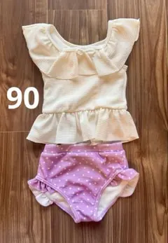 プティマイン　セパレート水着　ホワイト　パープルドット柄　90