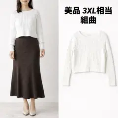 【美品•3XL相当】組曲　KUMIKYOKU ケーブルニット　長袖　銀ボタン