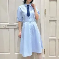 完売品　F i.n.t ネクタイ付き　シャツワンピース ライトブルーのサムネイル