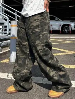 迷彩 ワイドデニムパンツ
