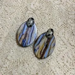 オーバル型 マーブル模様 クリップ式 イヤリング