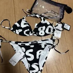 DSQUARED2 ホワイト/ブラック ロゴプリント 水着 ビキニ