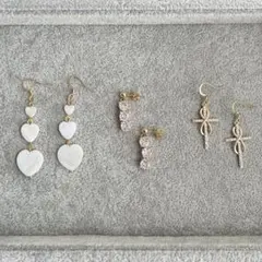 ピアス 3点セット ハート ストーン クロス