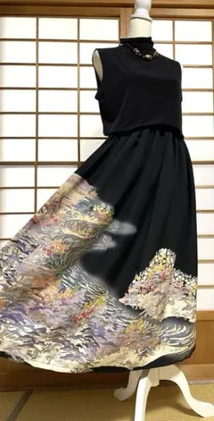 13/3241着物リメイク黒留袖　ロングスカート