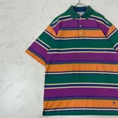 MUNSINGWEAR ロゴ 刺繍 ボーダー ボタン 半袖 ポロシャツ M L