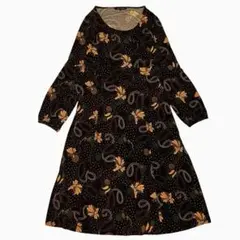 Laura Ashley 花柄ワンピース XLフレア Aライン 総柄 レトロ