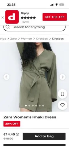 zara カーキ　巻きミニワンピース　新品タグ付き