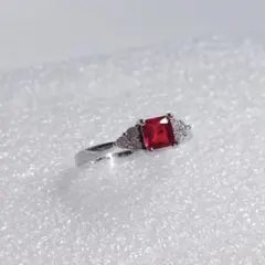スクエアカットレッドガーネットシルバーリング15号A-33