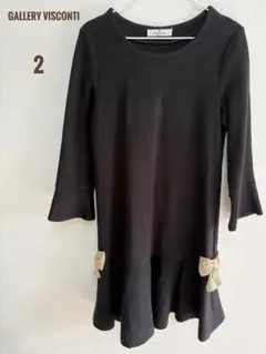 【GALLERY VISCONTI】7分袖 ワンピース リボン ブラック 2