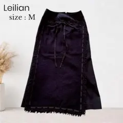 Leilian レリアン　巻きスカート風　M ロングスカート　ウール　ブラック