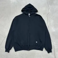 90s ブラック 無地 黒 Russell ラッセル フルジップ パーカー XL