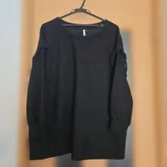 レース付き黒ニット長袖トップス６Ｌサイズ★大きいサイズ