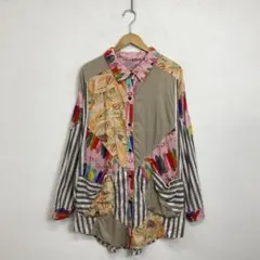 Vintage シャツワンピース パッチワーク クレイジーパターン 絞り