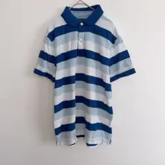 【TOMMY HILFIGER 】青白ストライプ ポロシャツ M ボーダー