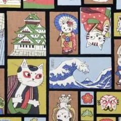 [no.5023]セール☆猫風日本画 シーチング 生地 黒＊