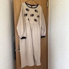 サマンサモスモス　花柄刺繍 長袖ロングワンピース