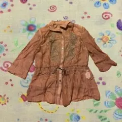 ヴィンテージ古着オレンジ 五分袖 シャツ フレアシルエット