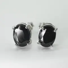 【一点物】天然石 1.3ct ブラック サファイア スタッド ピアス ペア