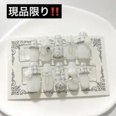 ネイルチップ 量産型 韓国 ワンホン ツイード 白 リボン バラ 現品