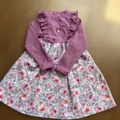 エニイファム130ワンピース ♡紫色 花柄　ドッキングワンピース秋服冬服