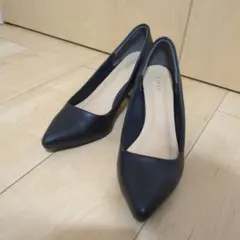 ブラック ポインテッドトゥ ハイヒール 24.0cm 太ヒール