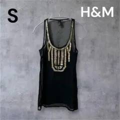 H&M ブラック 黒 S シースルー ノースリーブ ビジュー付き インポート 夏