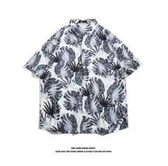 アロハシャツ Ｌメンズ 半袖 モノトーン柄 夏服 リゾートのサムネイル