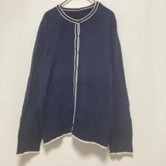 【クロッシー】しまむら ネイビー カーディガン 長袖 配色ライン レディースLL