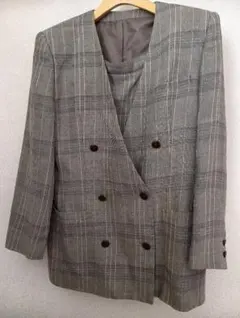 HARTFORD ウール麻混 グレー系チェック ジャケットLとスカートセット