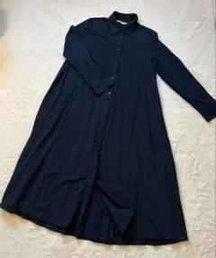 ZARA シャツワンピース　ネイビー　ロング　M