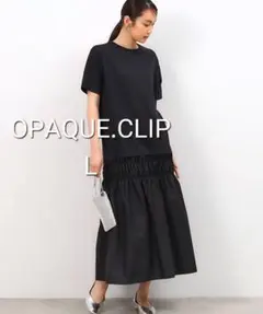 OPAQUE.CLIP シャーリング切替ドッキングワンピース ブラック L