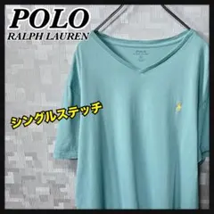 ポロラルフローレン Vネック Tシャツ 半袖 メンズ L シングルステッチ 古着