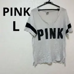 PINK 【L】Vネック Tシャツ ホワイト