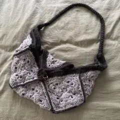 ハンドメイド ショルダーバッグ グレー ブラック 灰 黒