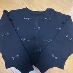 【GRL】リボン付きブラックニットカーディガン